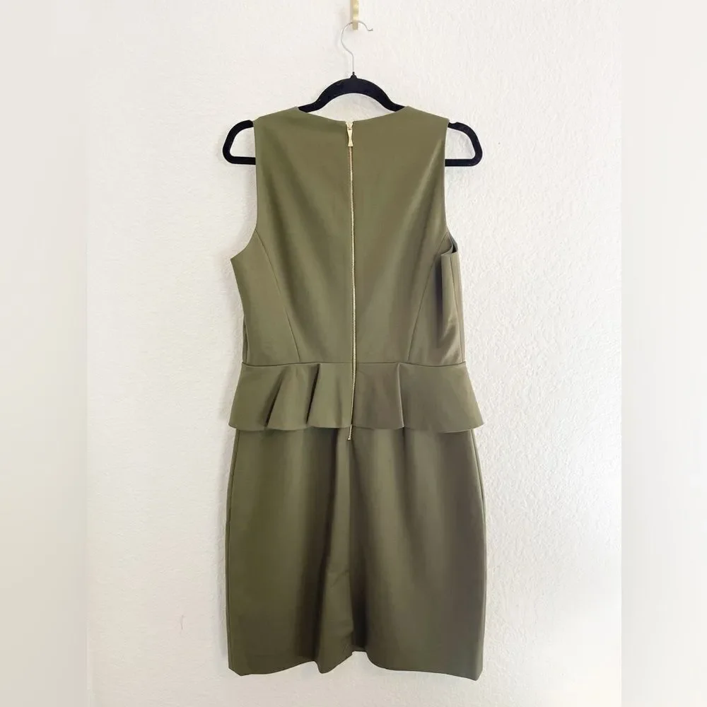 Kate Spade Olive Green Peplum Sheath Dress Havana 10. NWT